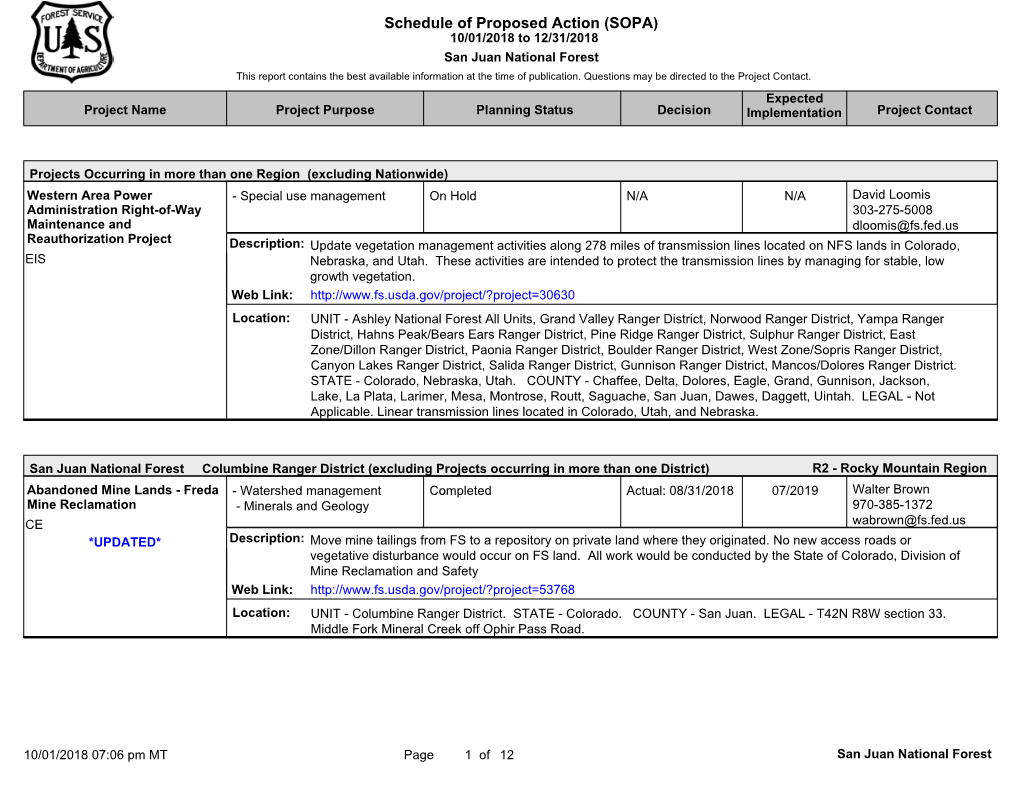 San Juan National Forest This Report Contains the Best Available Information at the Time of Publication