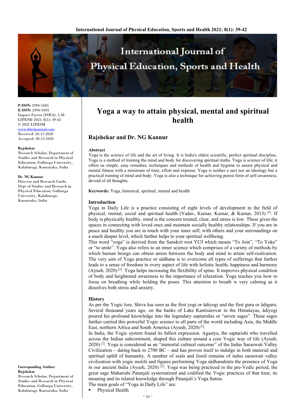 Yoga a Way to Attain Physical, Mental and Spiritual Health