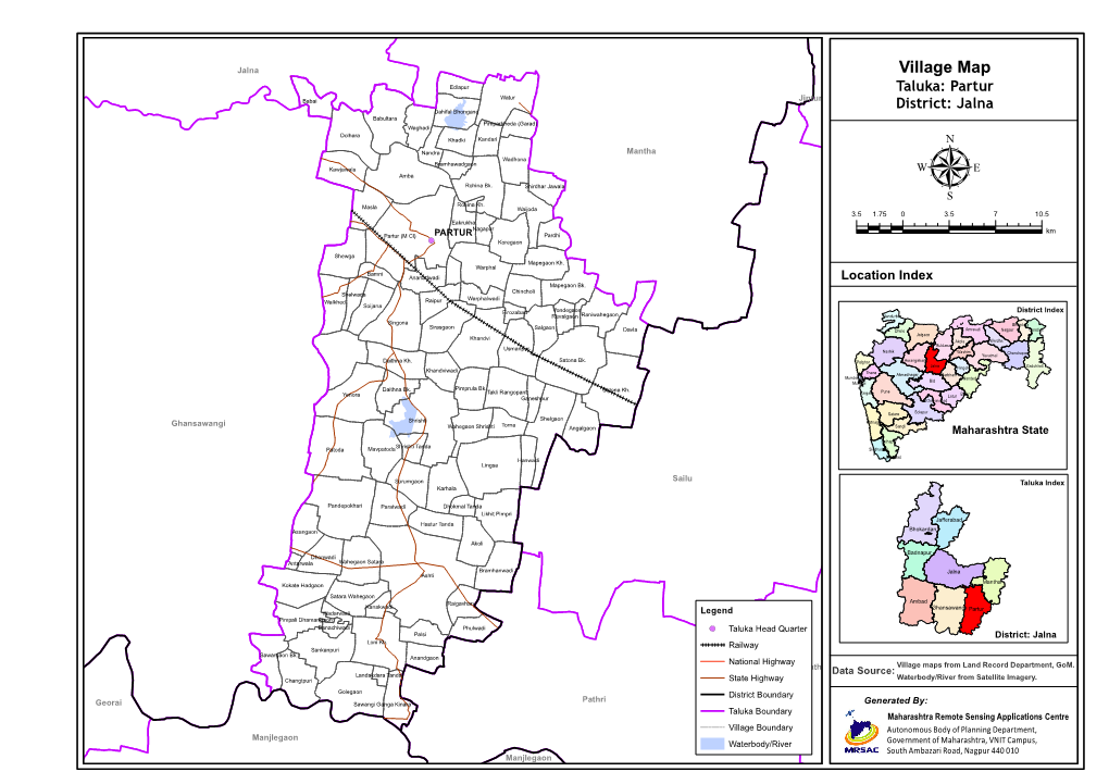 Jalna Village Map Edlapur Taluka: Partur Watur Babai Jintur Dahifal Bhongane District: Jalna Babultara Pimparkheda (Garad) Waghadi Dolhara Khadki Kandari