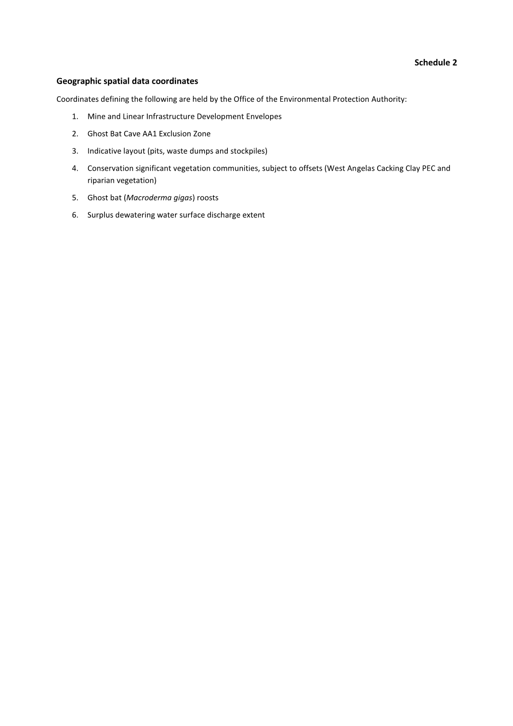 Schedule 2 Geographic Spatial Data Coordinates