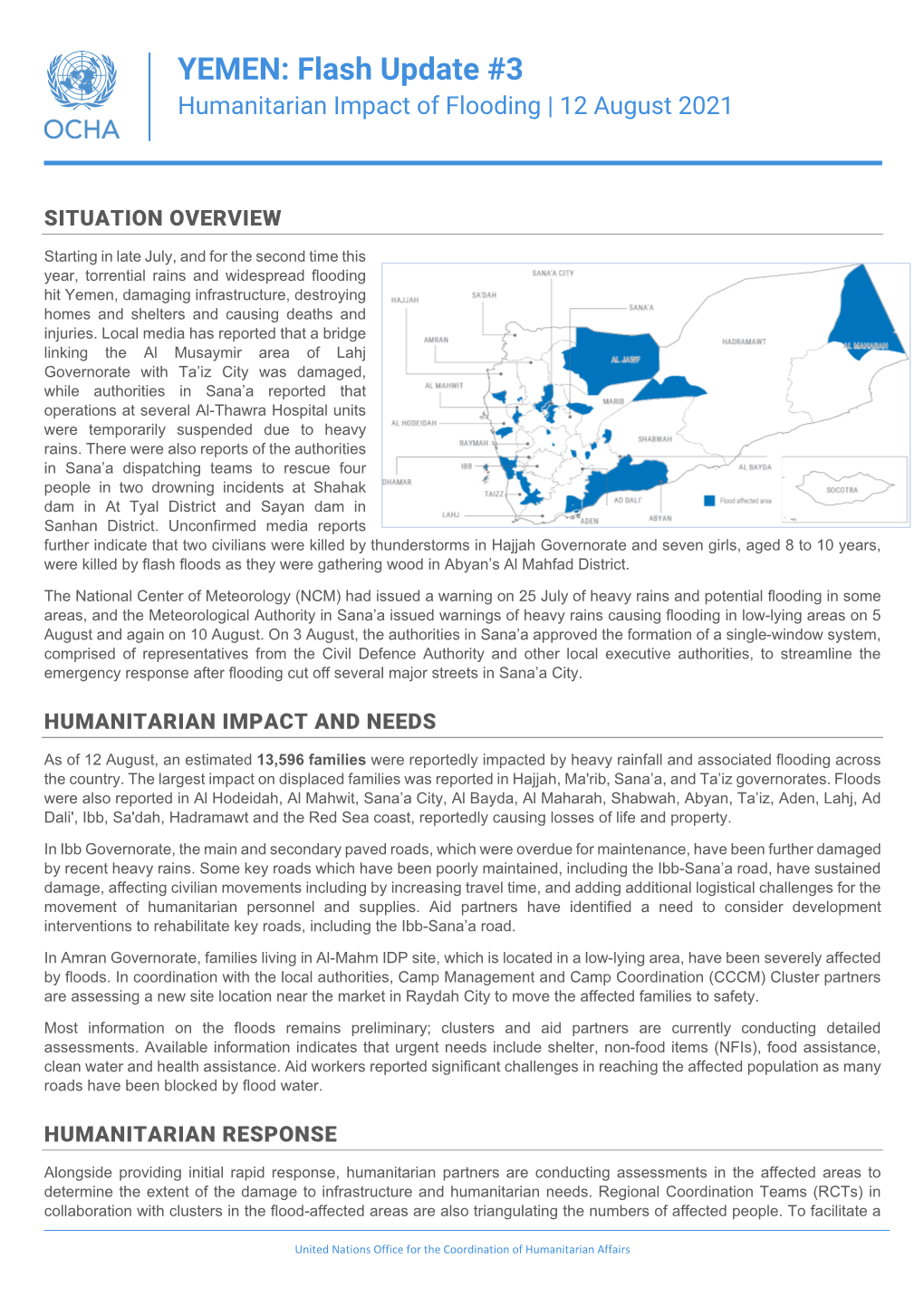 Flash Update #3 Humanitarian Impact of Flooding | 12 August 2021