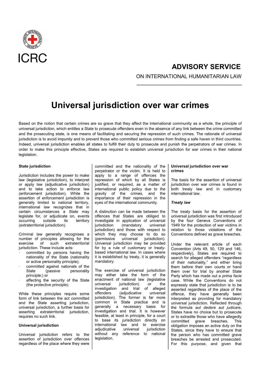 Universal Jurisdiction Over War Crimes