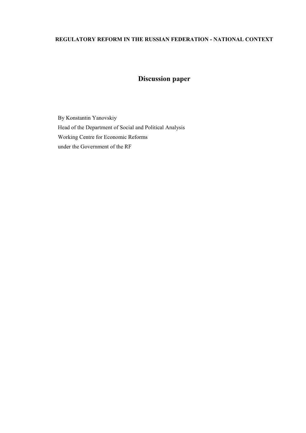 Regulatory Reform in the Russian Federation - National Context