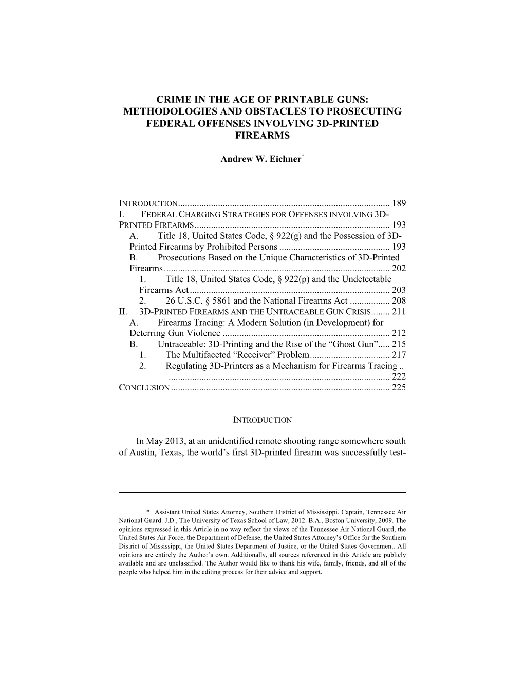 Crime in the Age of Printable Guns: Methodologies and Obstacles to Prosecuting Federal Offenses Involving 3D-Printed Firearms