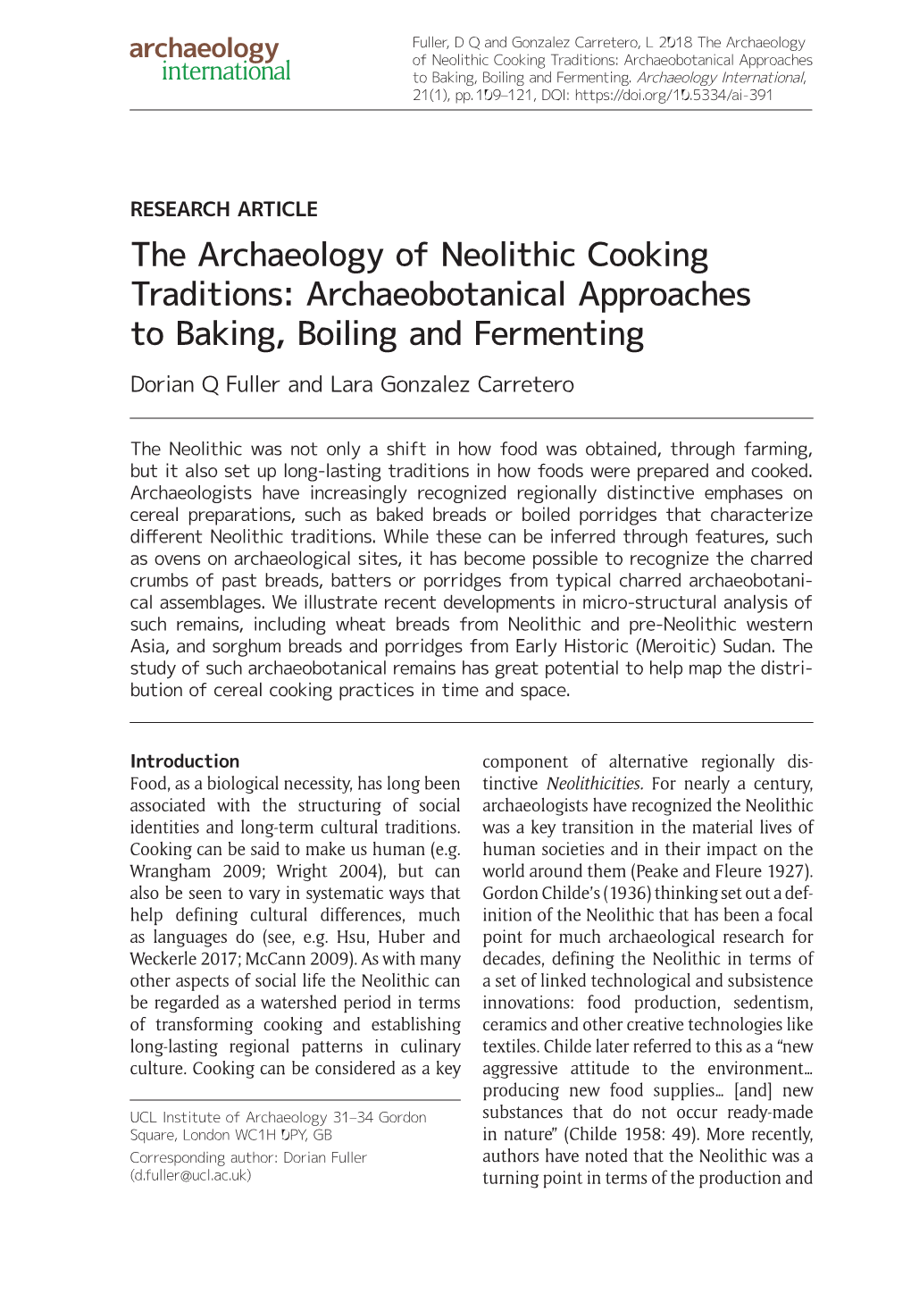 The Archaeology of Neolithic Cooking Traditions: Archaeobotanical Approaches to Baking, Boiling and Fermenting