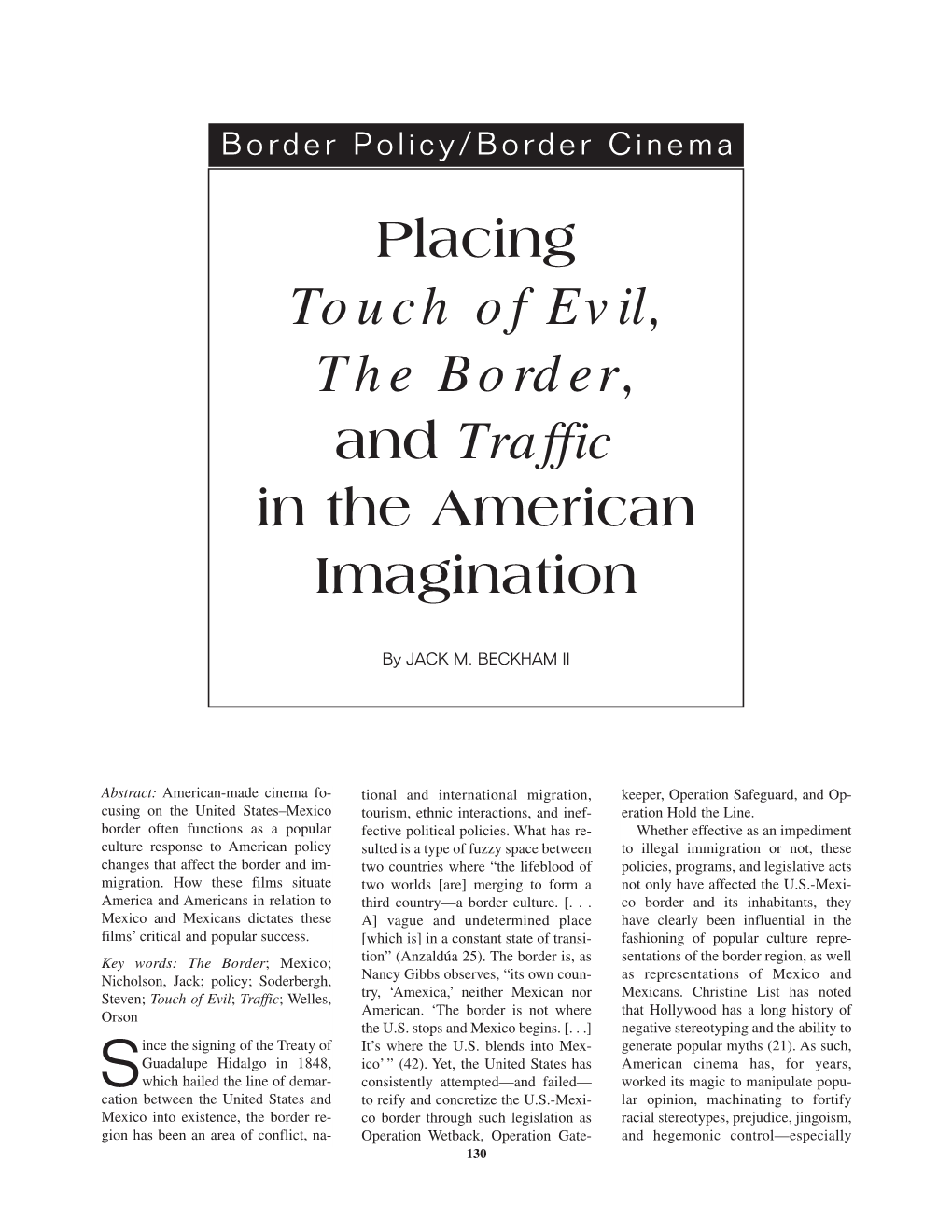 Placing Touch of Evil, the Border, and Traffic in the American Imagination