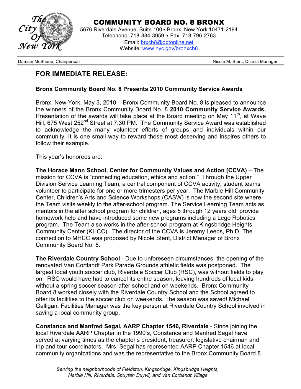 CSA Awardees 2010 Press Release