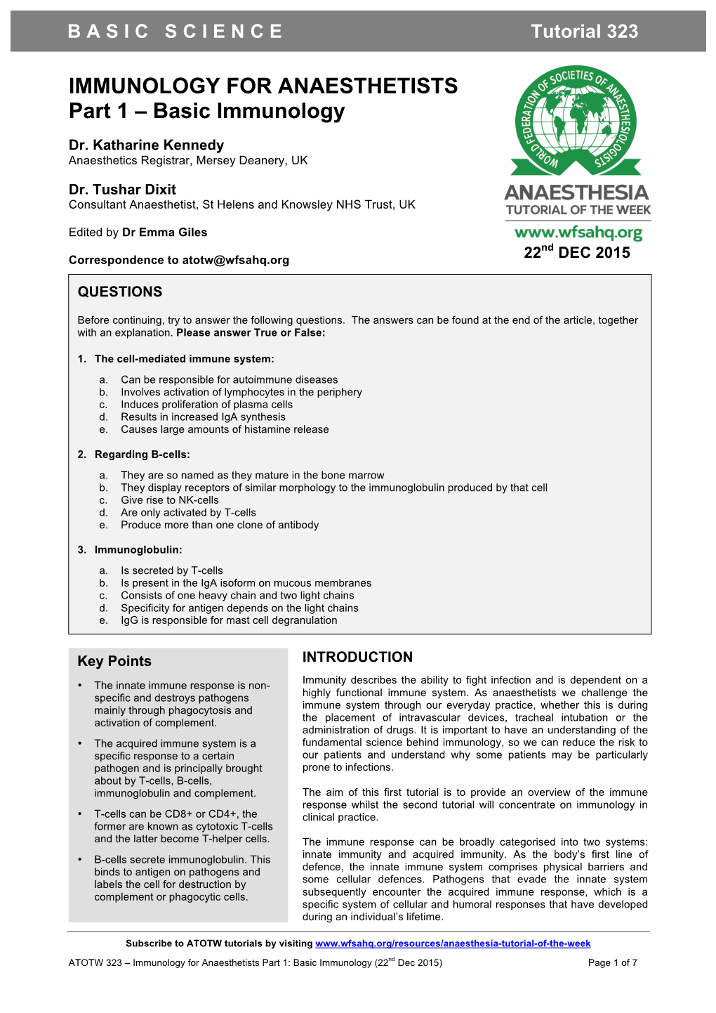 323 Immunology for Anaesthetists Part 1