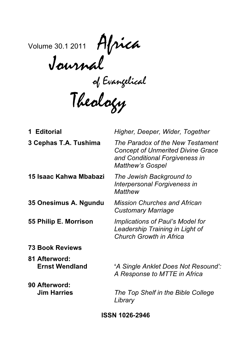 Africa Journal Theology