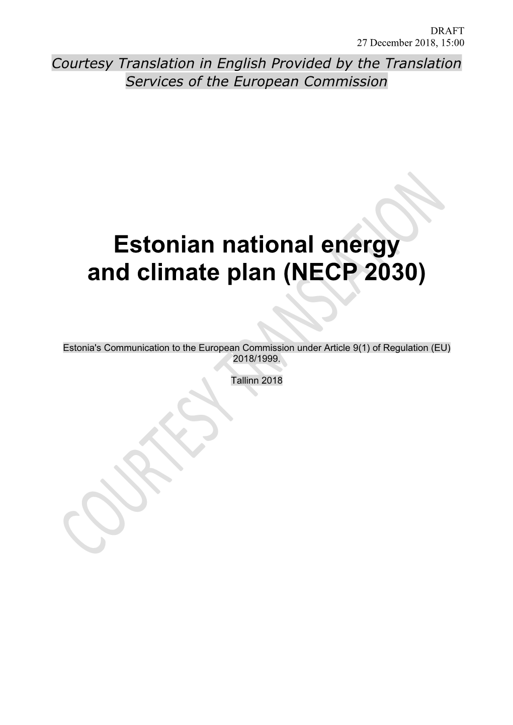 Estonian National Energy and Climate Plan (NECP 2030)