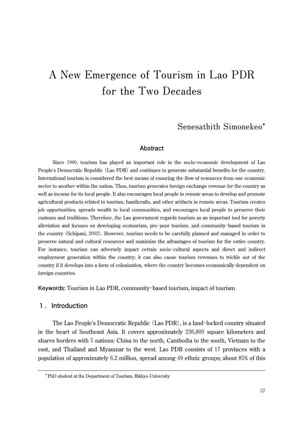 A New Emergence of Tourism in Lao PDR for the Two Decades