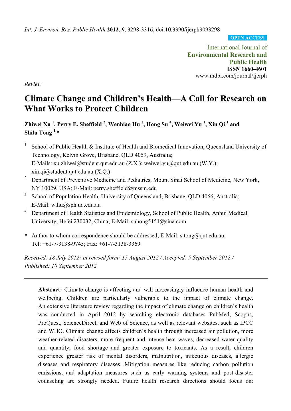 Climate Change and Children's Health—A Call for Research On