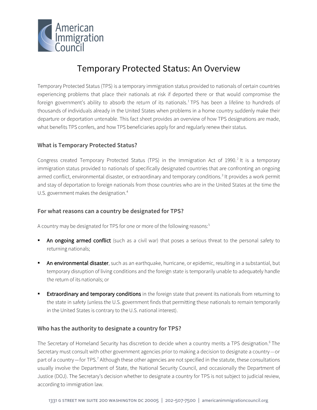 Temporary Protected Status: an Overview