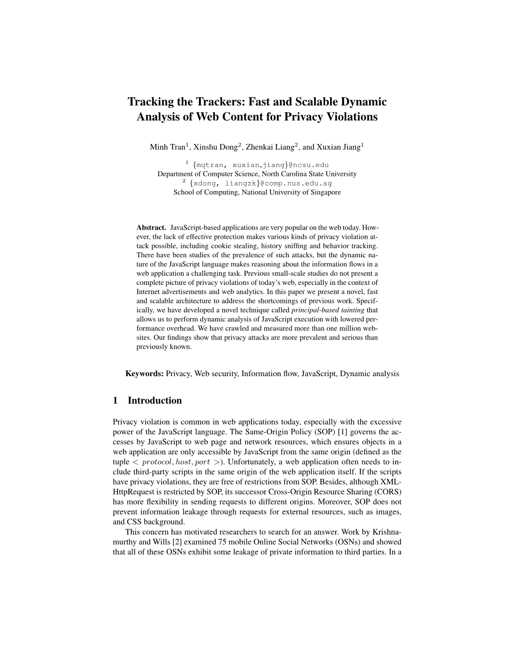 Tracking the Trackers: Fast and Scalable Dynamic Analysis of Web Content for Privacy Violations