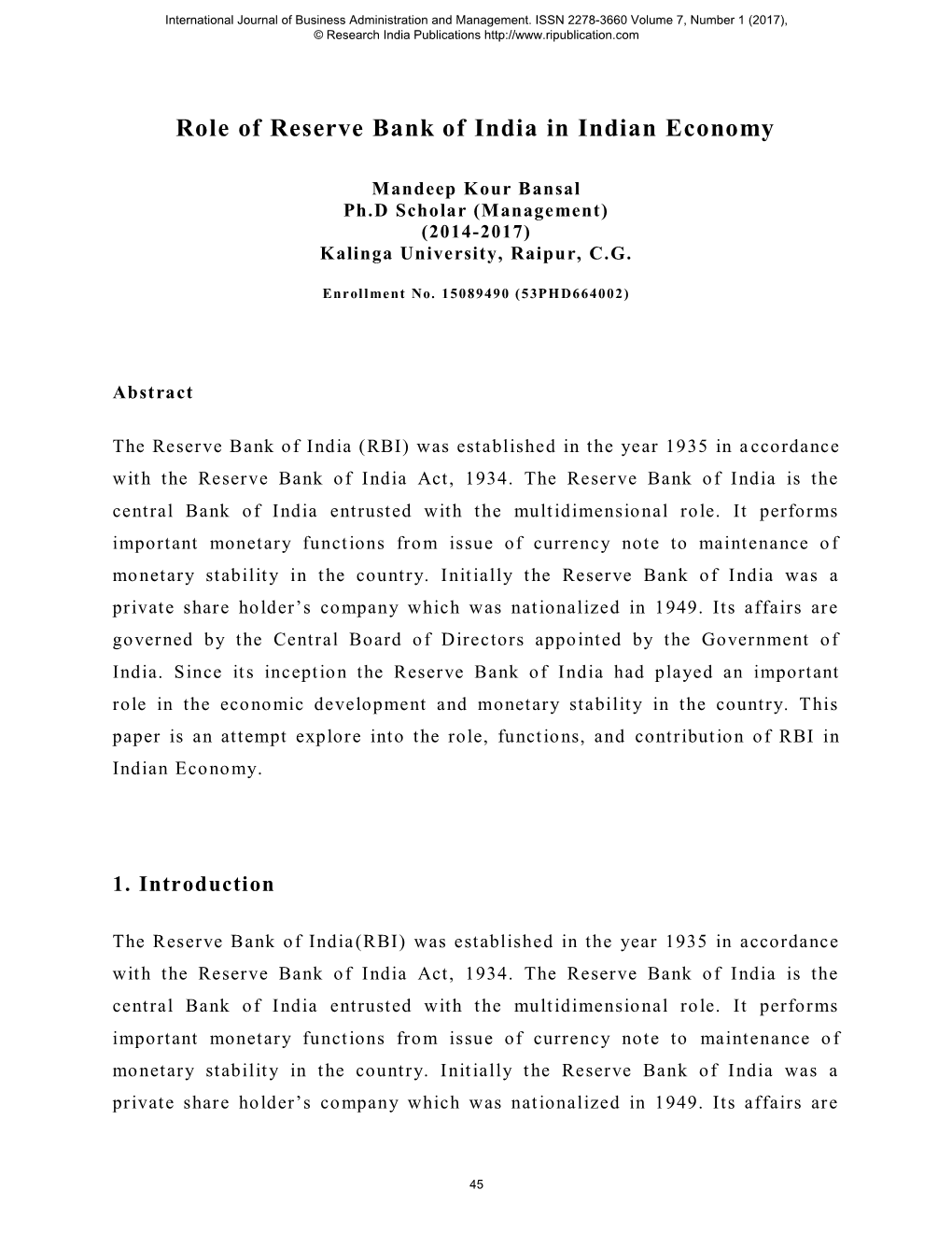 Role of Reserve Bank of India in Indian Economy