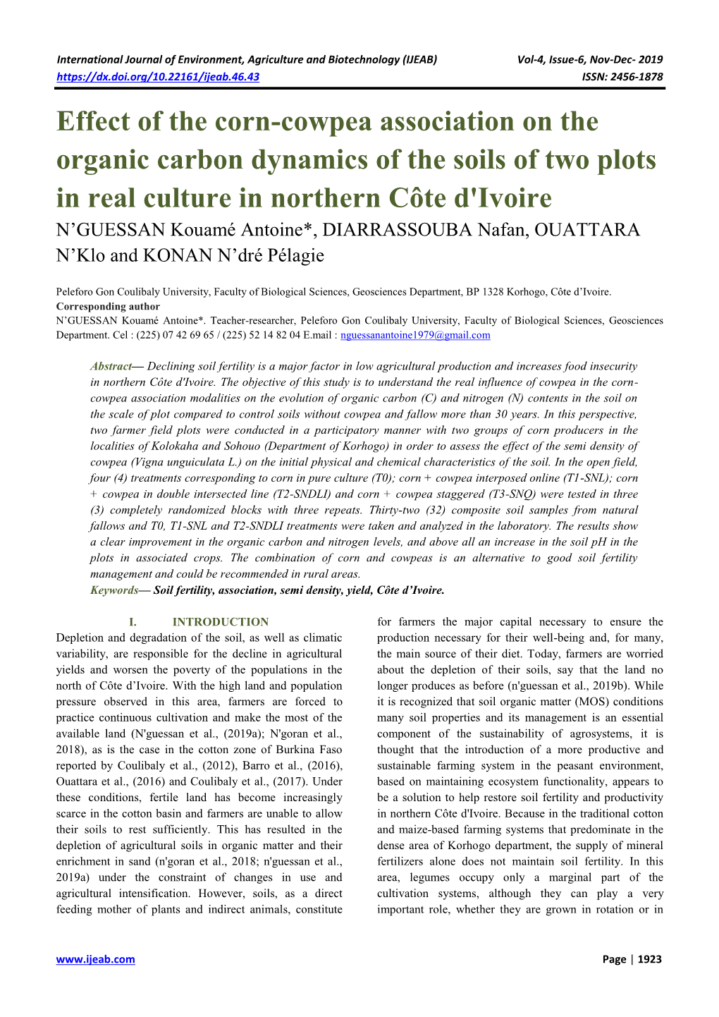 Effect of the Corn-Cowpea Association on the Organic Carbon Dynamics Of