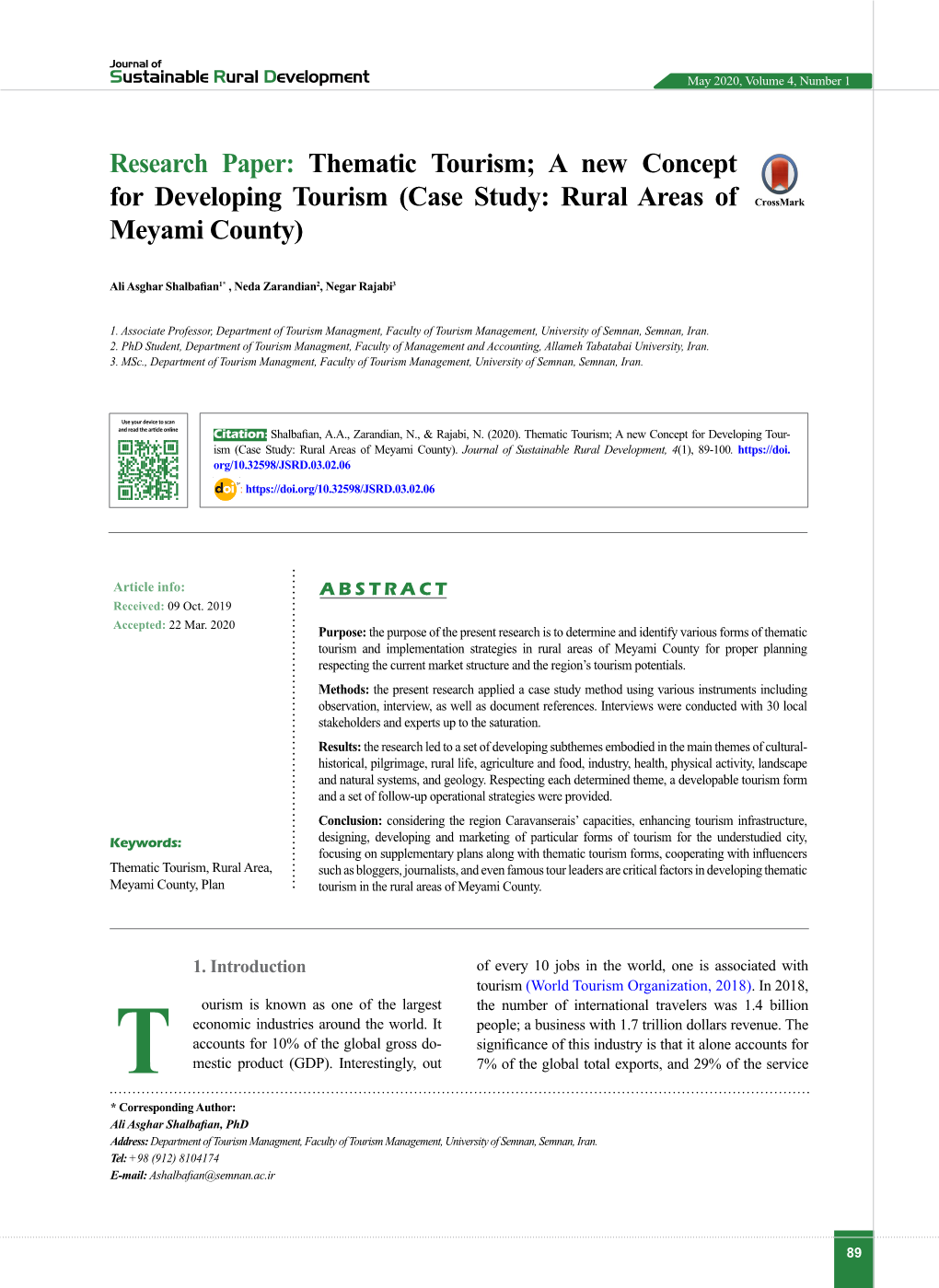 Thematic Tourism; a New Concept for Developing Tourism (Case Study: Rural Areas of Crossmark Meyami County)