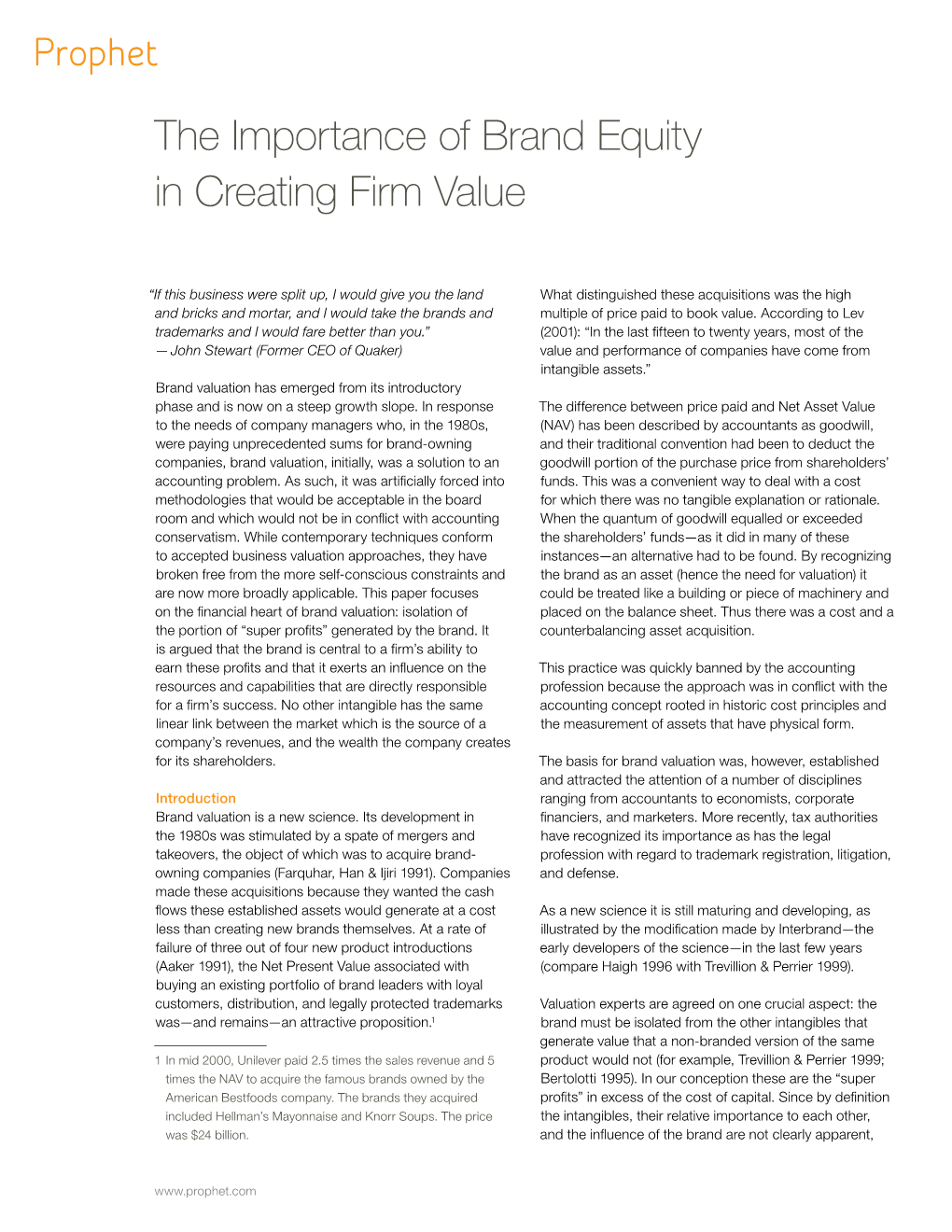 Brand Equity in Creating Firm Value