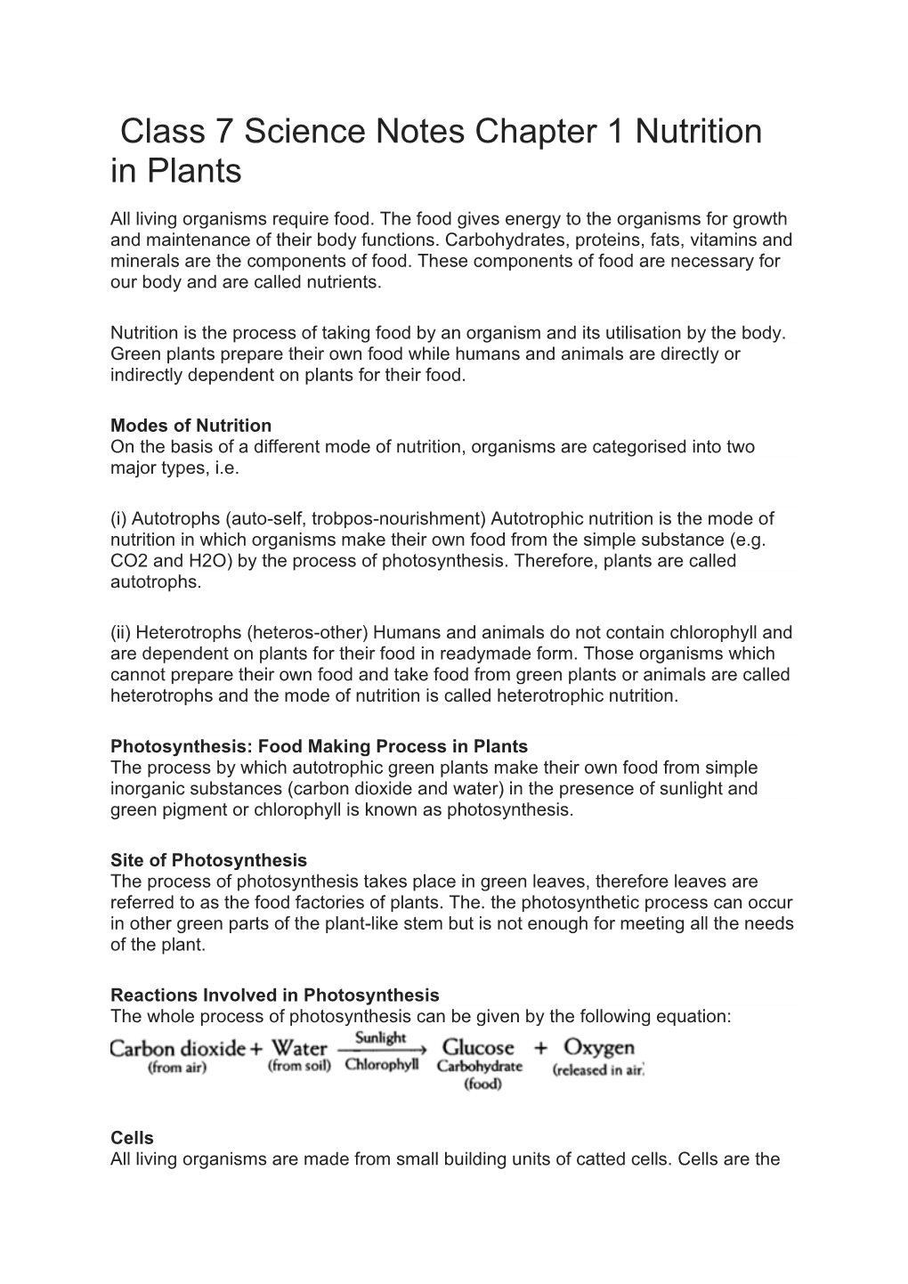 Class 7 Science Notes Chapter 1 Nutrition in Plants