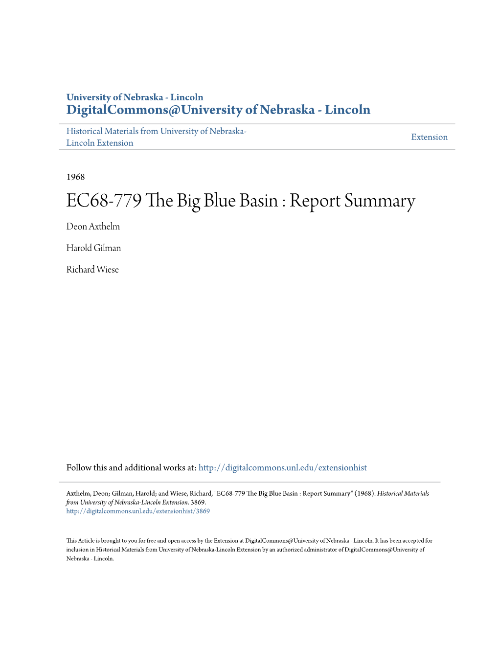 EC68-779 the Big Blue Basin : Report Summary