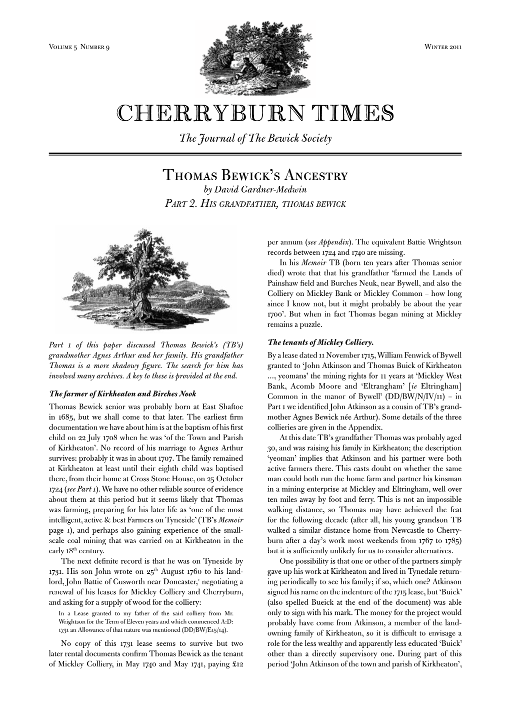 CHERRYBURN TIMES the Journal of the Bewick Society