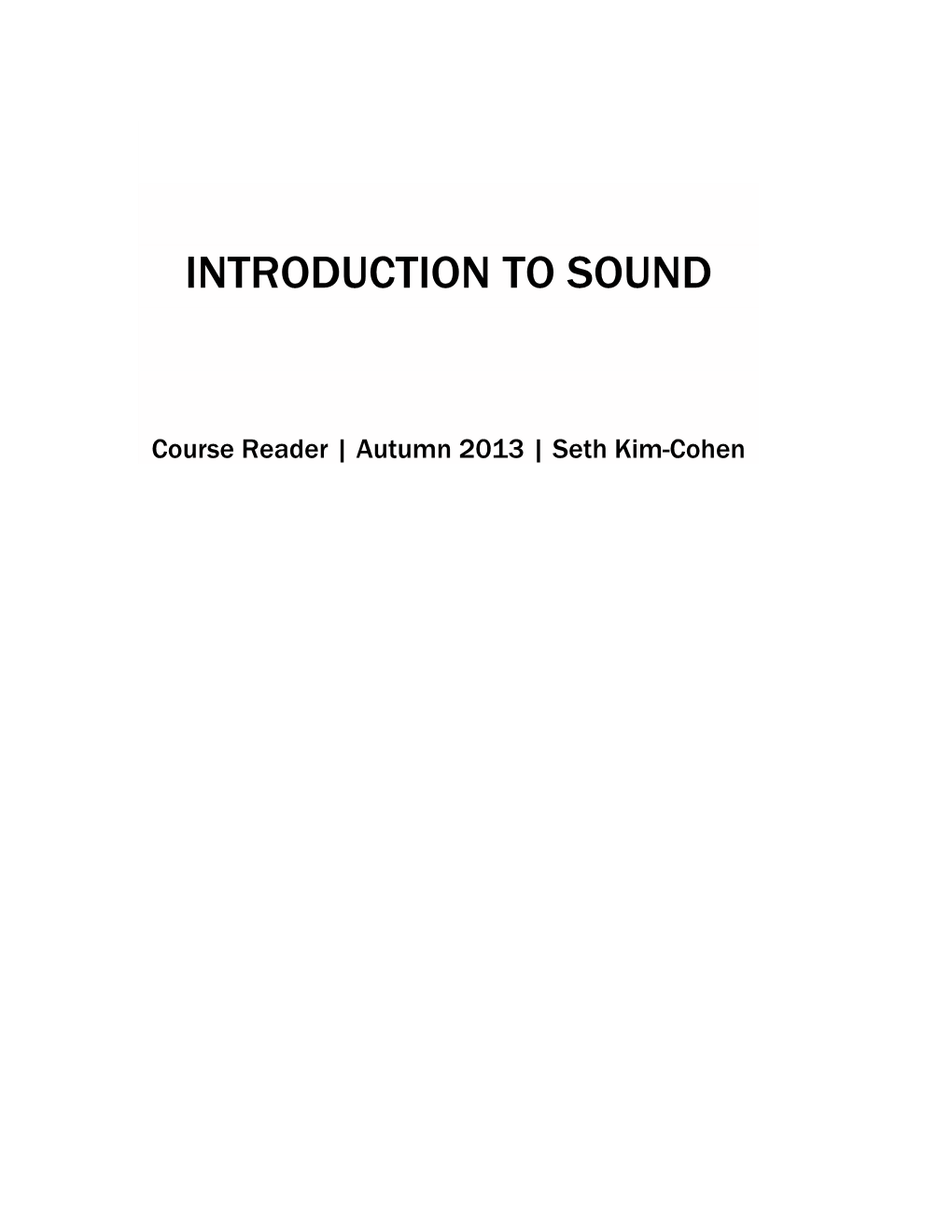 Introduction to Sound