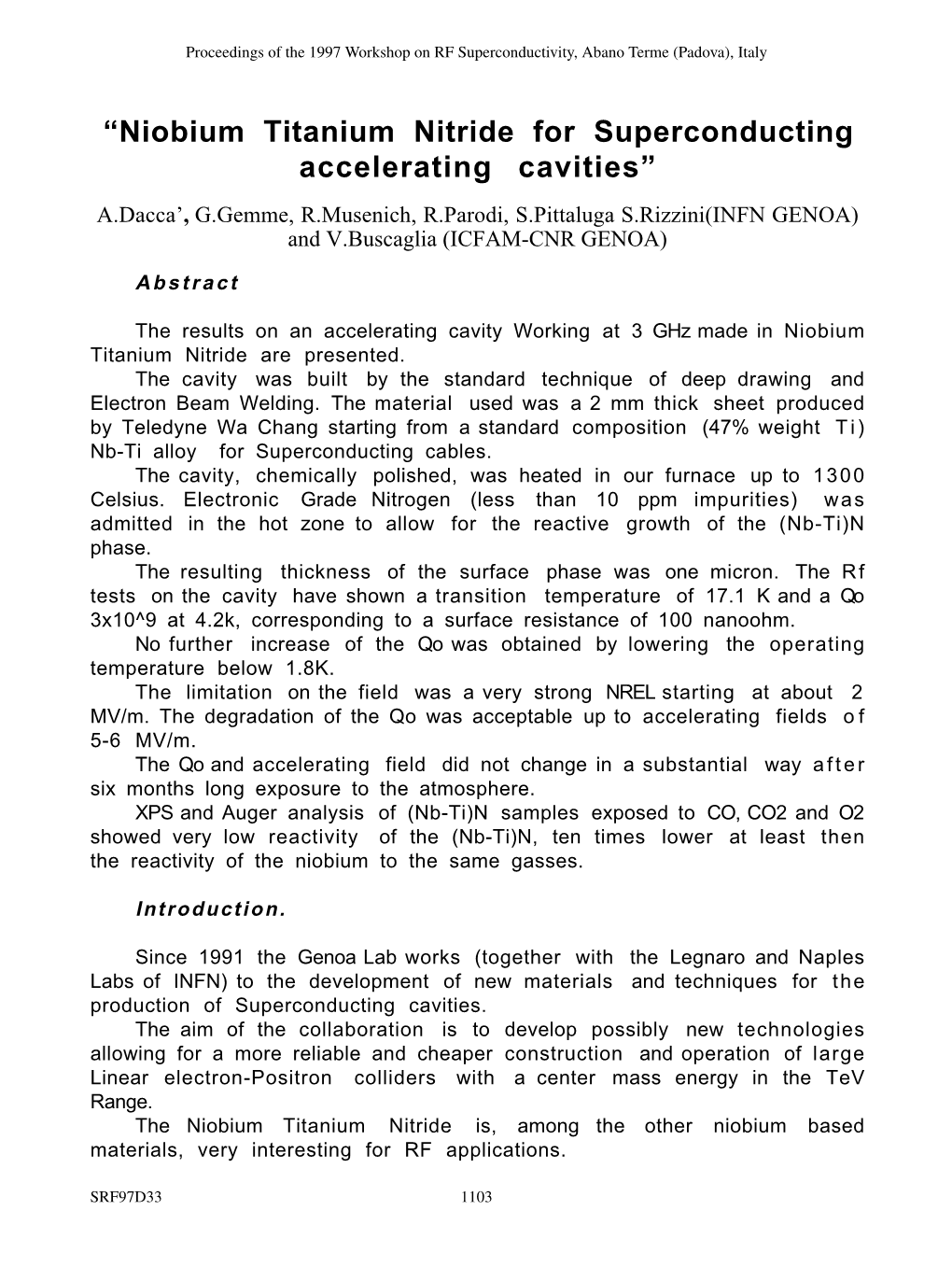 Niobium Titanium Nitride for Superconducting Accelerating