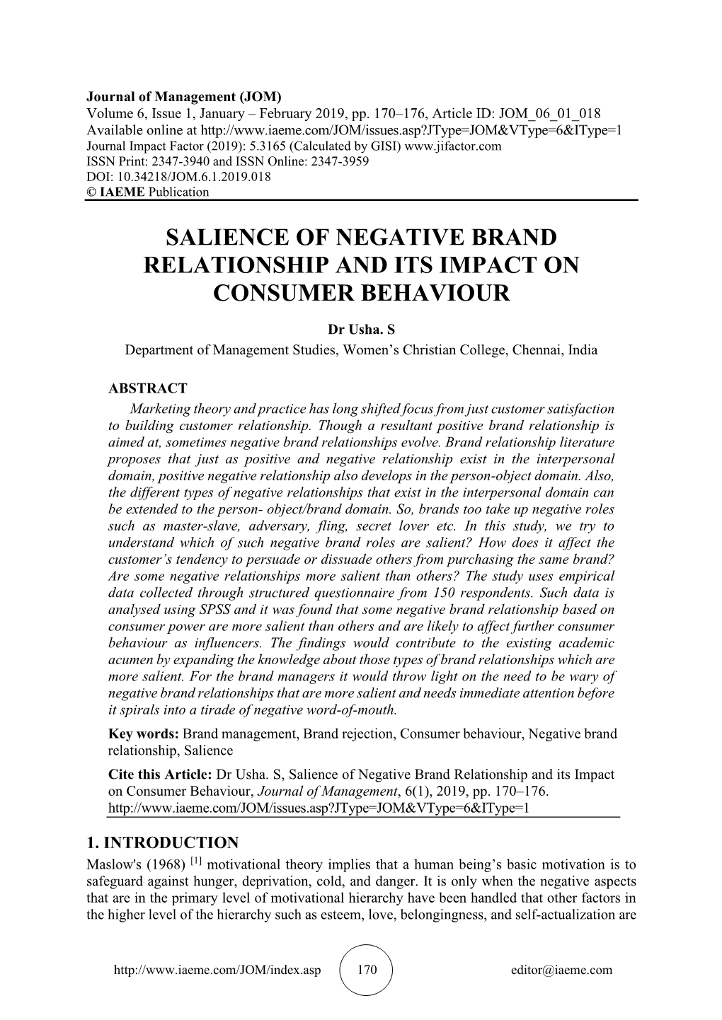 Salience of Negative Brand Relationship and Its Impact on Consumer Behaviour