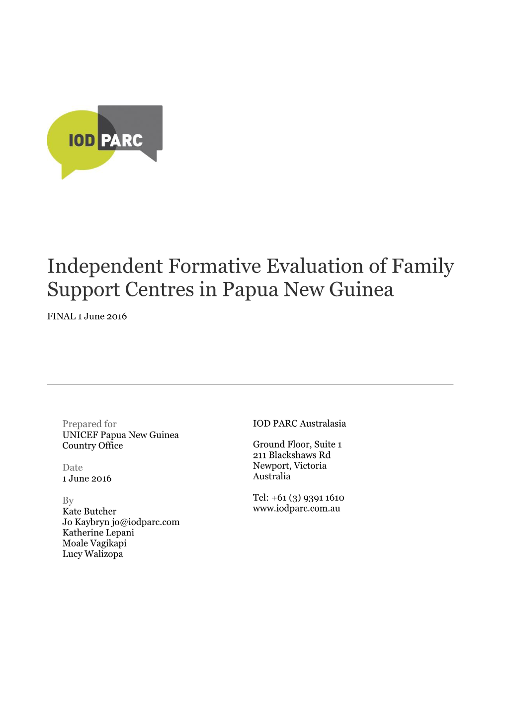 Independent Formative Evaluation of Family Support Centres in Papua New Guinea