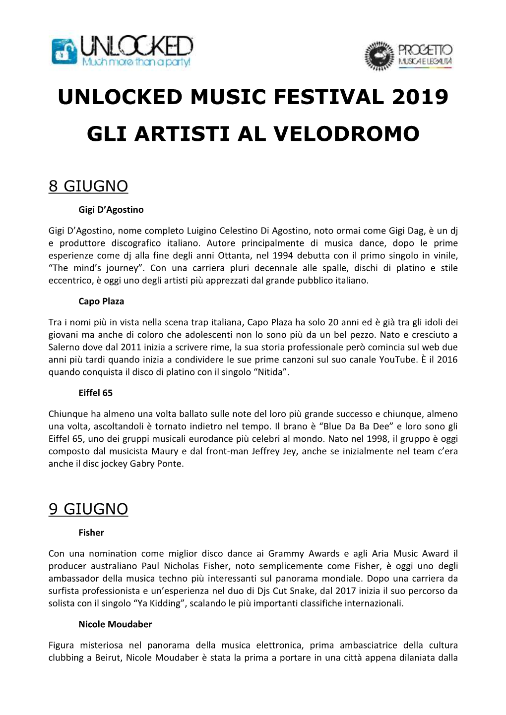 Unlocked Music Festival 2019 Gli Artisti Al Velodromo