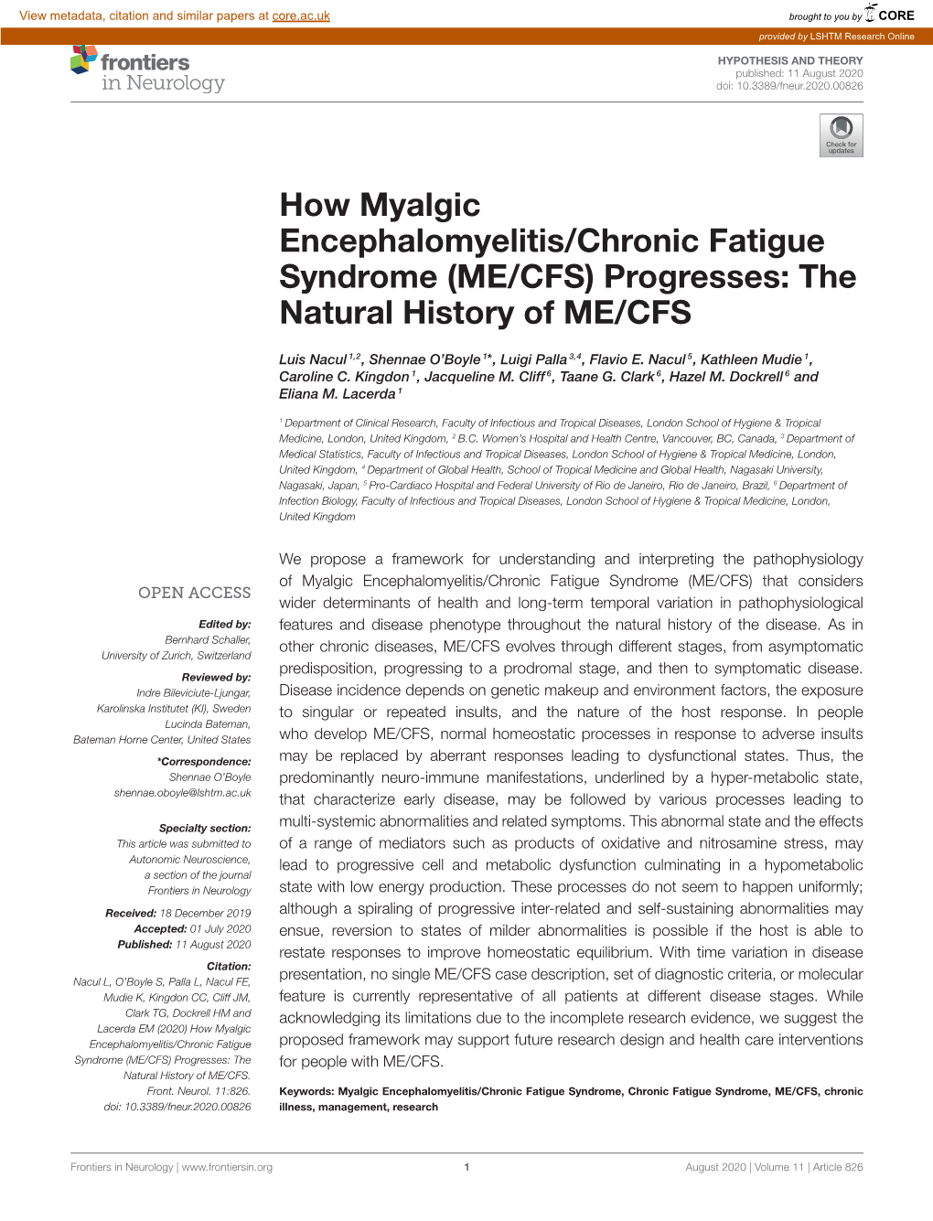 How Myalgic Encephalomyelitis/Chronic Fatigue Syndrome (ME/CFS) Progresses: the Natural History of ME/CFS