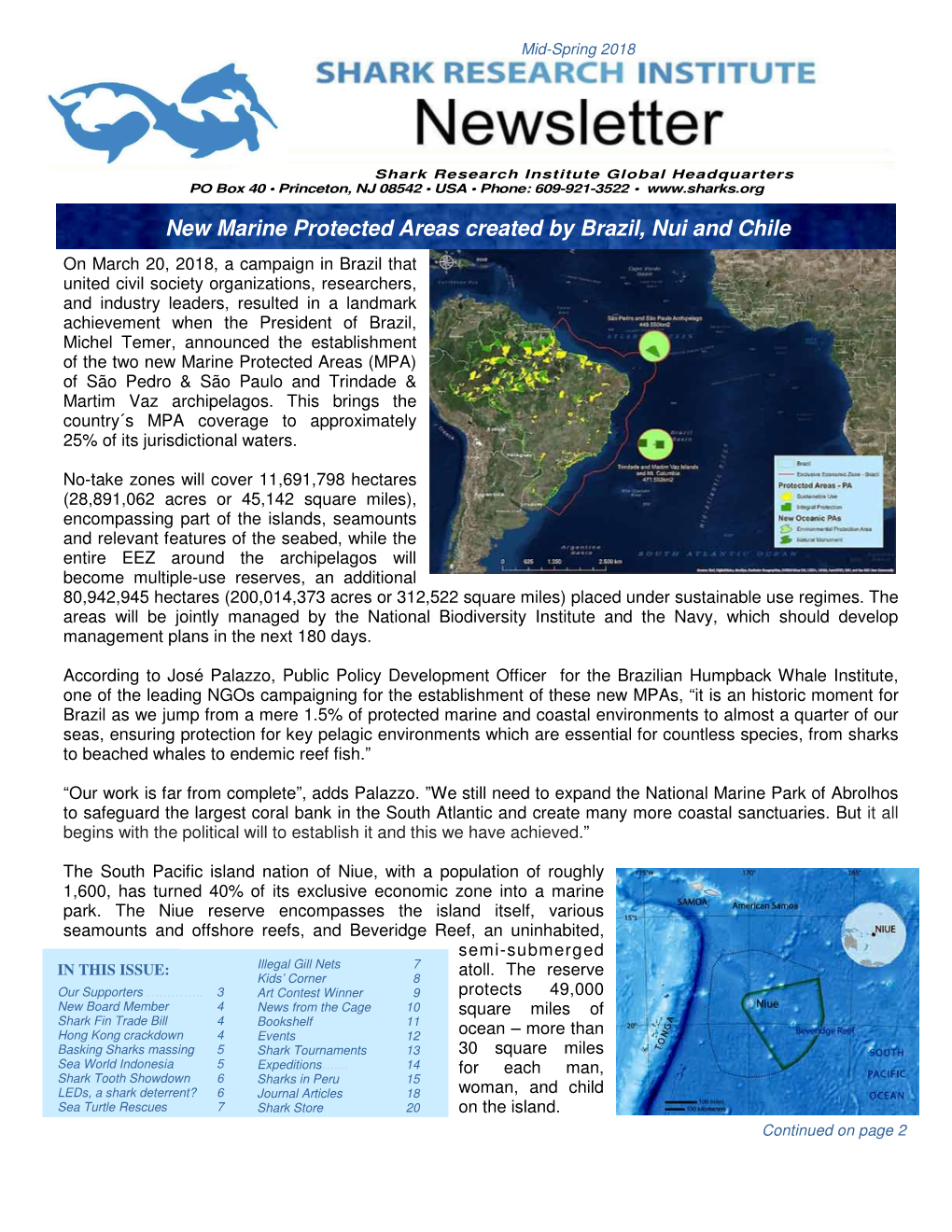 New Marine Protected Areas Created by Brazil, Nui and Chile