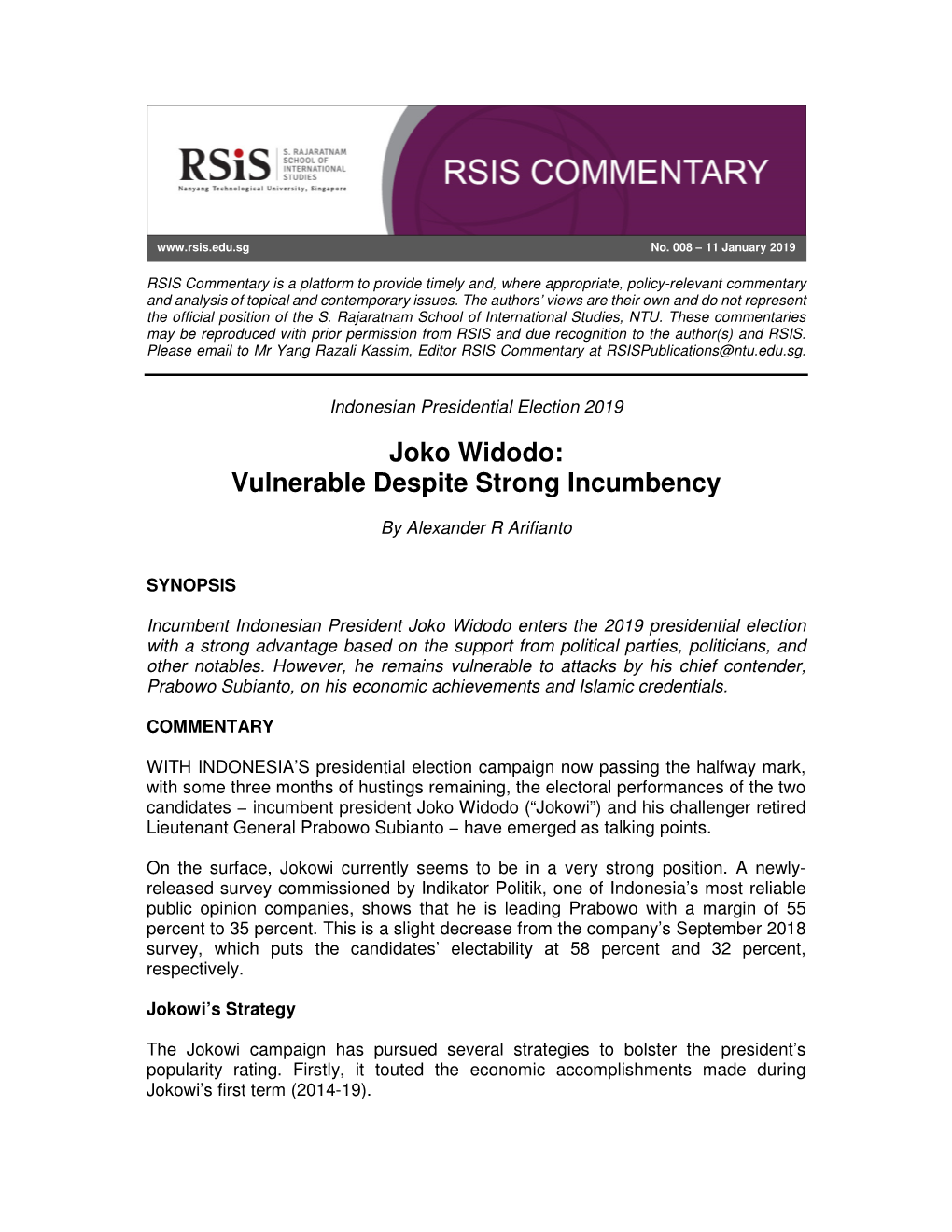 Joko Widodo: Vulnerable Despite Strong Incumbency