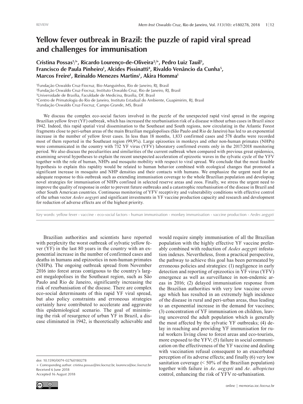 Yellow Fever Outbreak in Brazil: the Puzzle of Rapid Viral Spread and Challenges for Immunisation