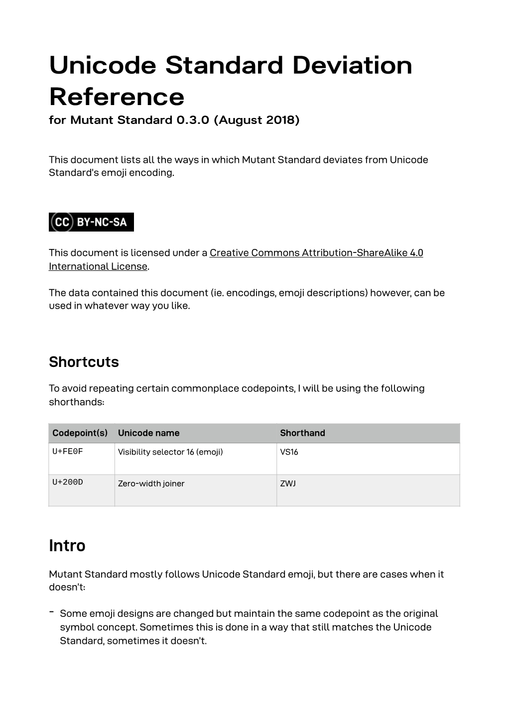 Unicode Standard Deviation Reference for Mutant Standard 0.3.0 (August 2018)