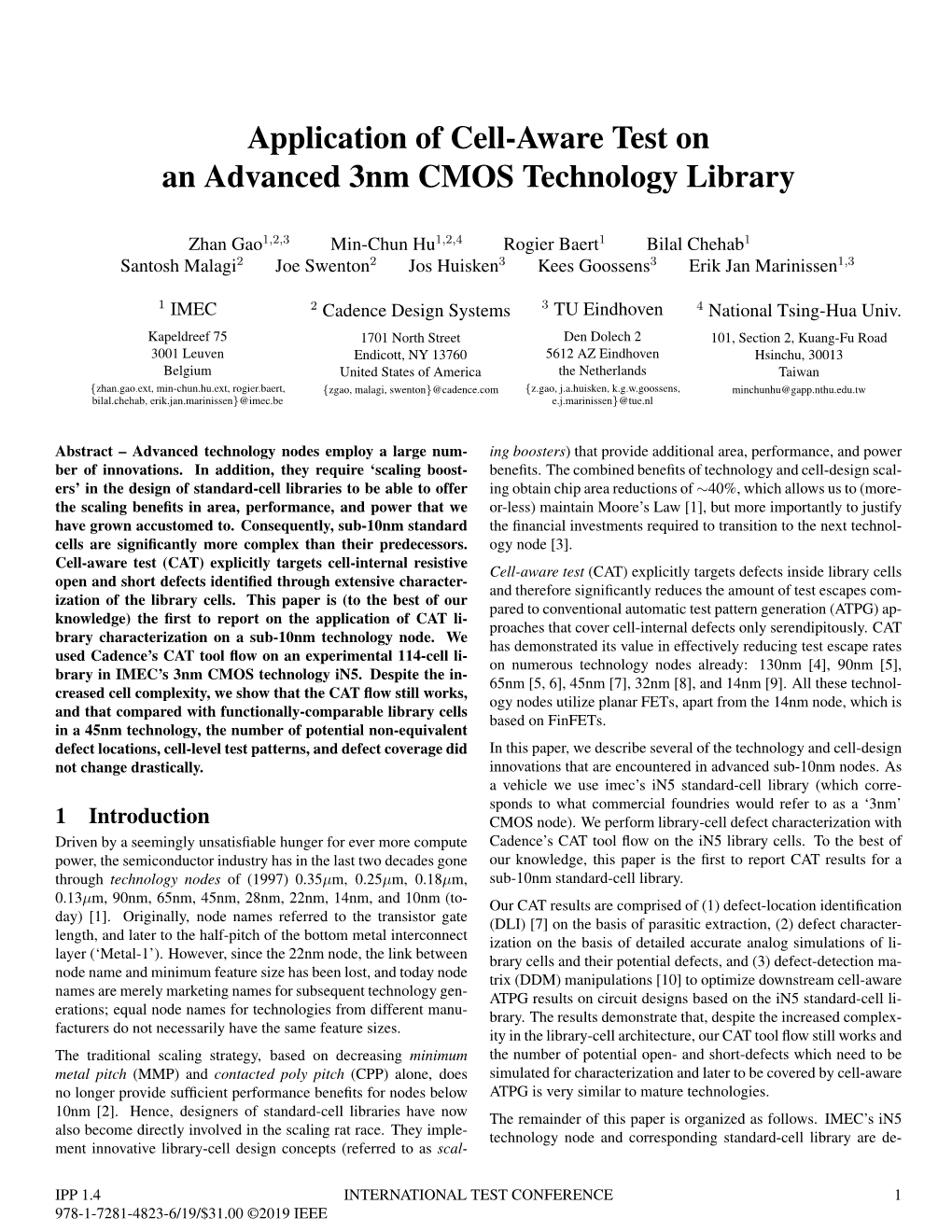 Application of Cell-Aware Test on an Advanced 3Nm CMOS Technology Library