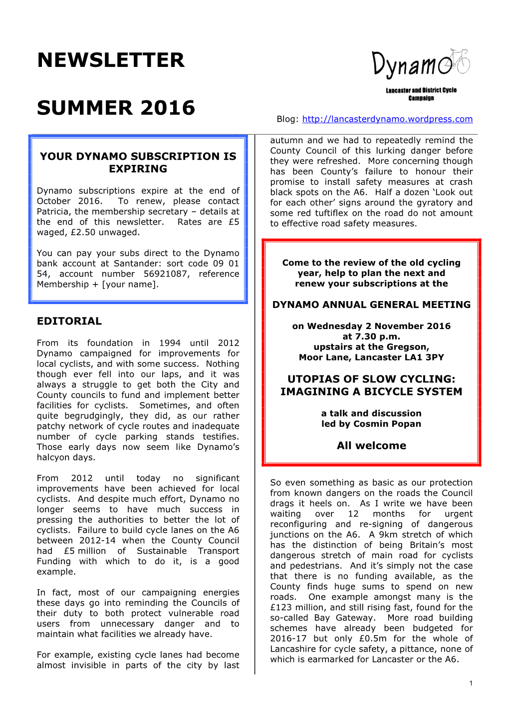 Newsletter Summer 2016