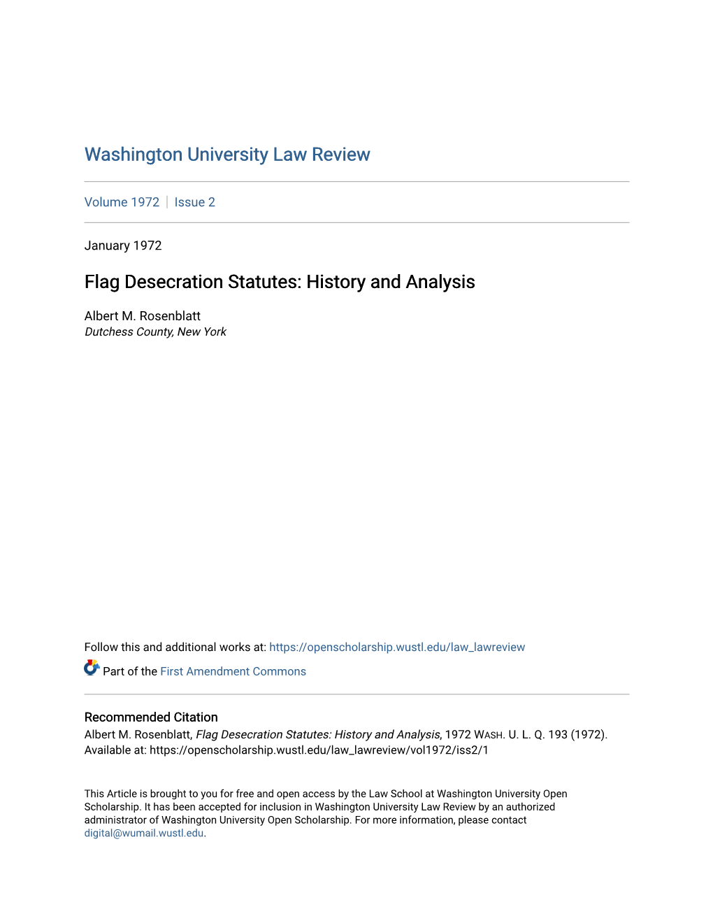 Flag Desecration Statutes: History and Analysis