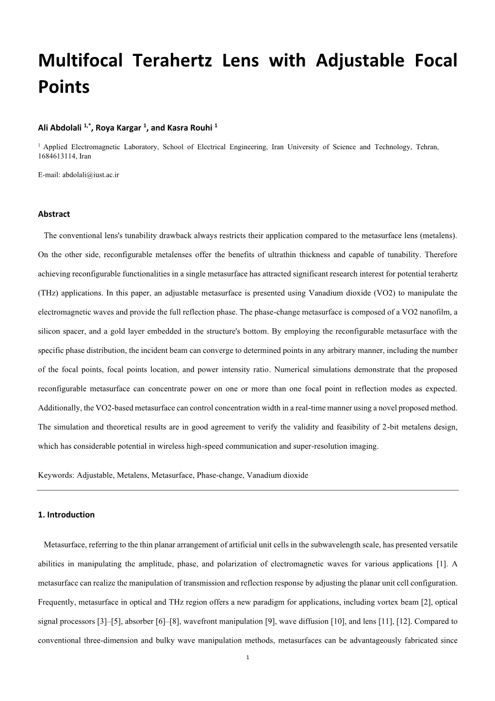 Multifocal Terahertz Lens with Adjustable Focal Points