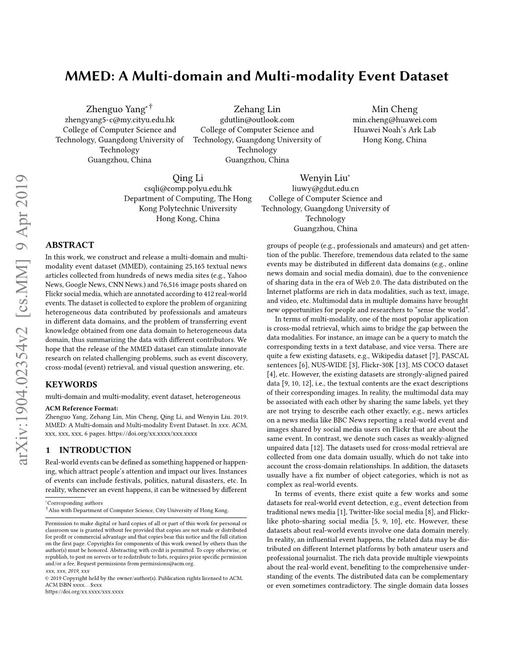 A Multi-Domain and Multi-Modality Event Dataset