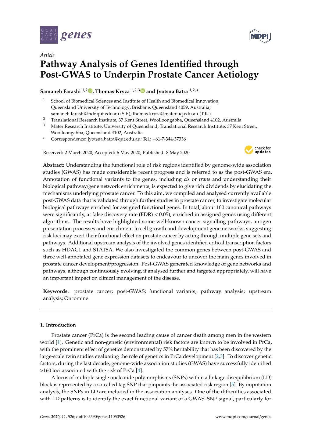Pathway Analysis of Genes Identified Through Post-GWAS To