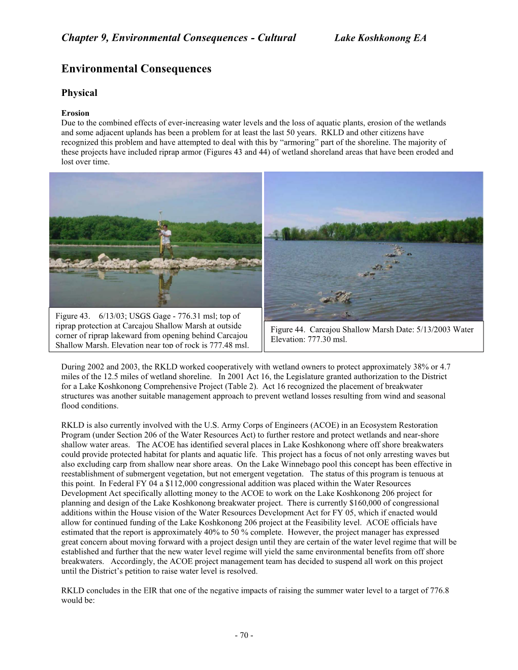 Chapter 9, Environmental Consequences - Cultural Lake Koshkonong EA