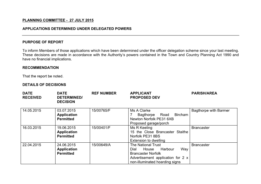 Planning Committee - 27 July 2015