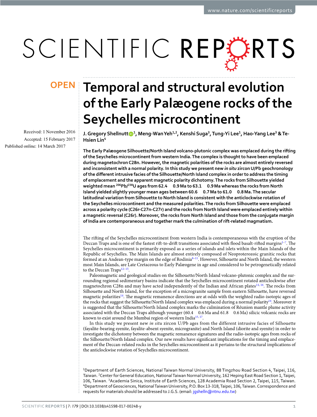 Temporal and Structural Evolution of the Early Palæogene Rocks of the Seychelles Microcontinent Received: 1 November 2016 J