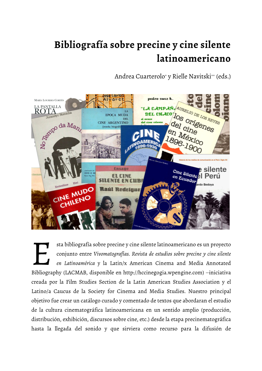 Bibliografía Sobre Precine Y Cine Silente Latinoamericano