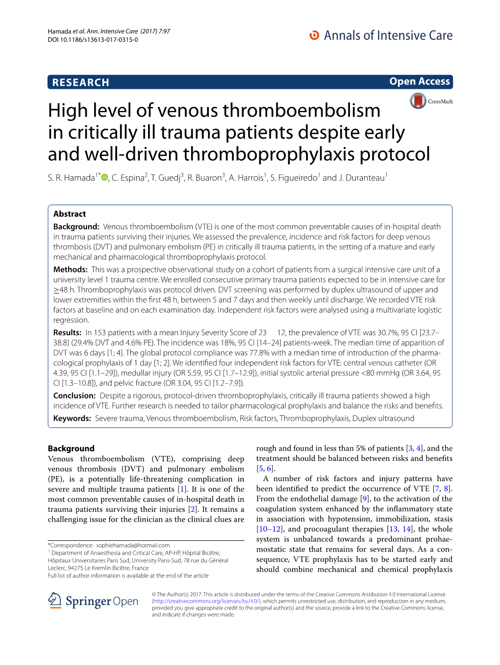 High Level of Venous Thromboembolism in Critically Ill Trauma Patients Despite Early and Well‑Driven Thromboprophylaxis Protocol S