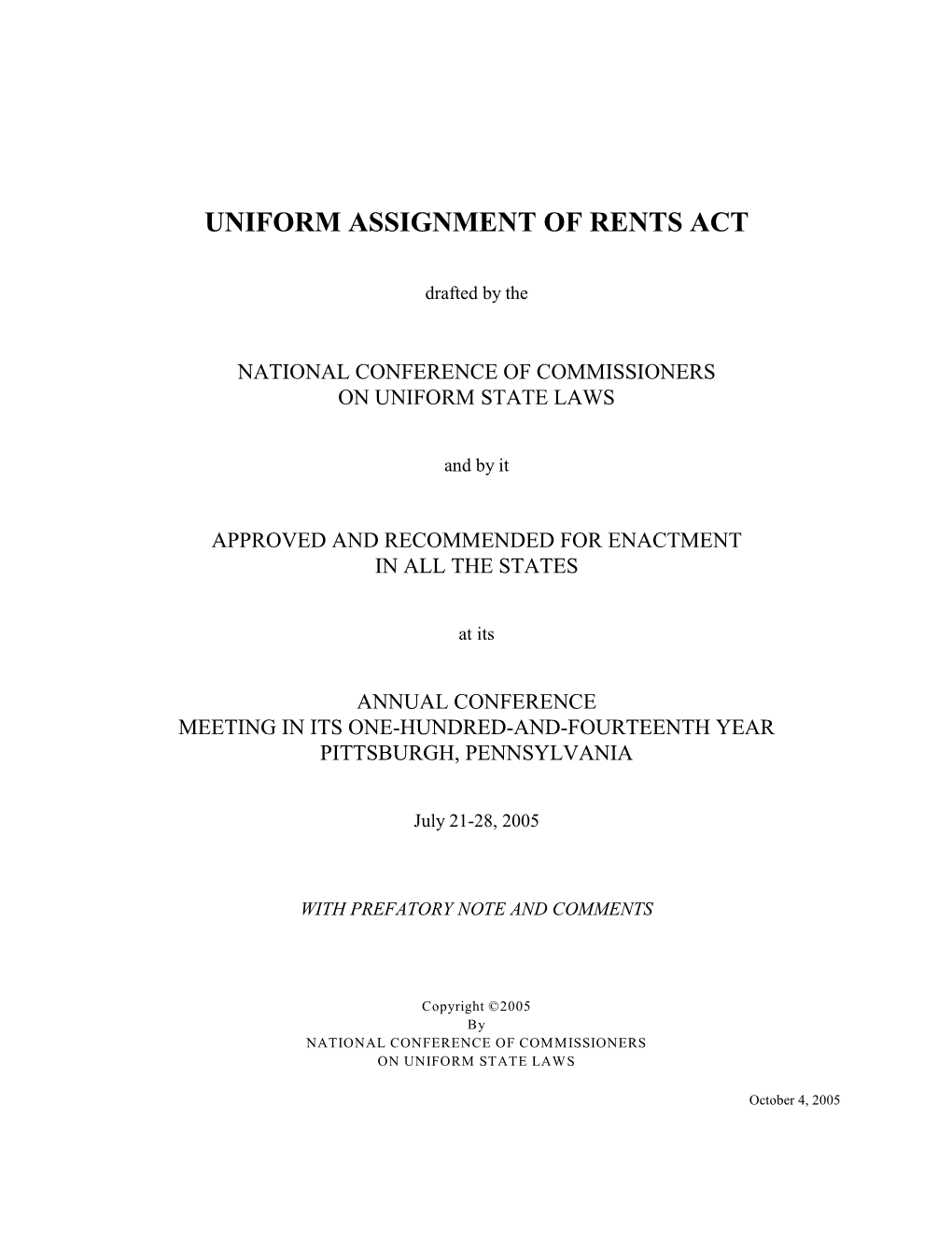 Uniform Assignment of Rents Act