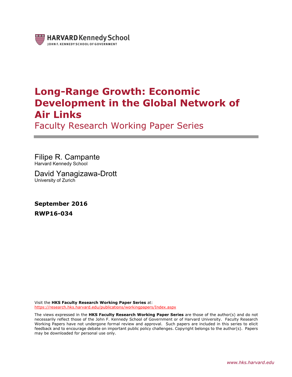 Economic Development in the Global Network of Air Links Faculty Research Working Paper Series