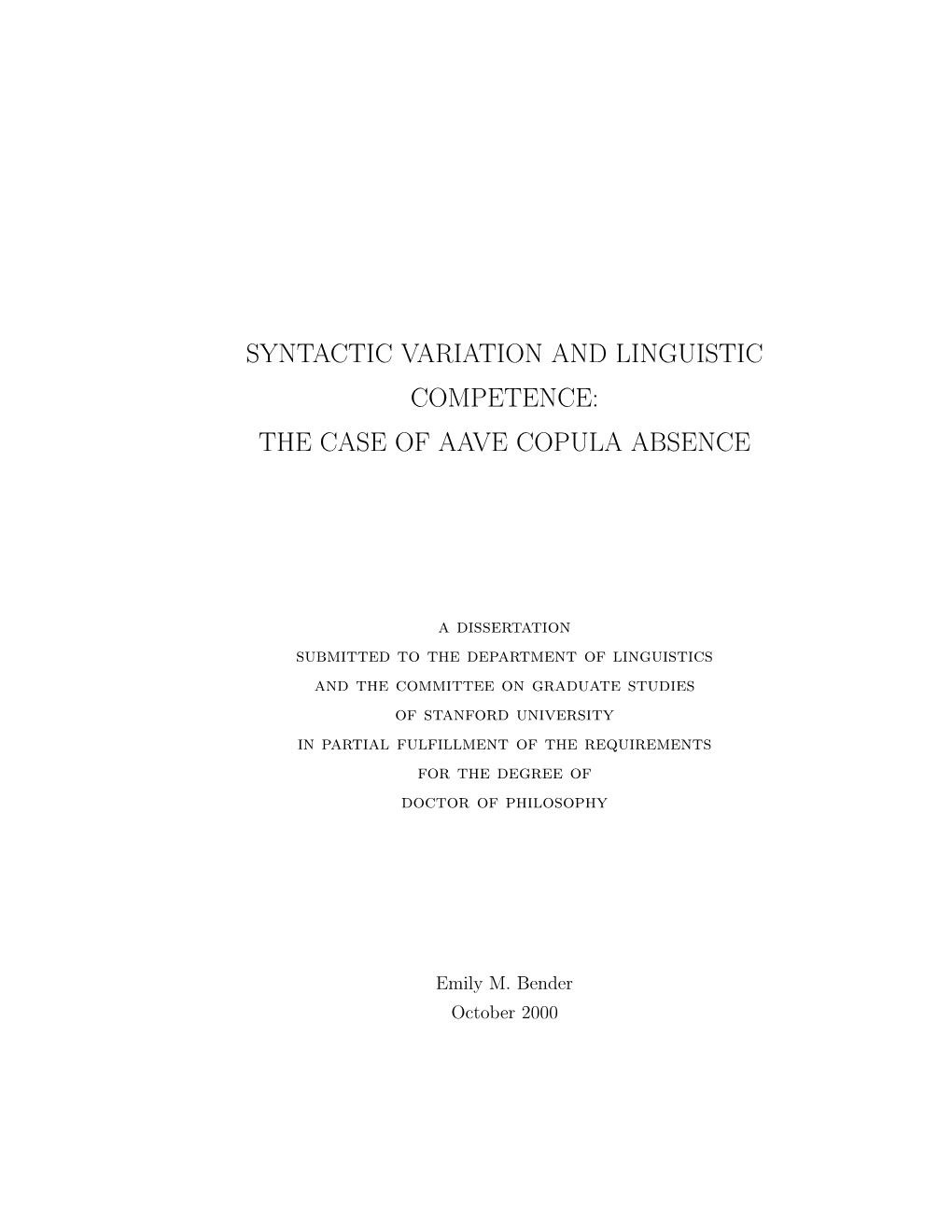 Syntactic Variation and Linguistic Competence: the Case of Aave Copula Absence