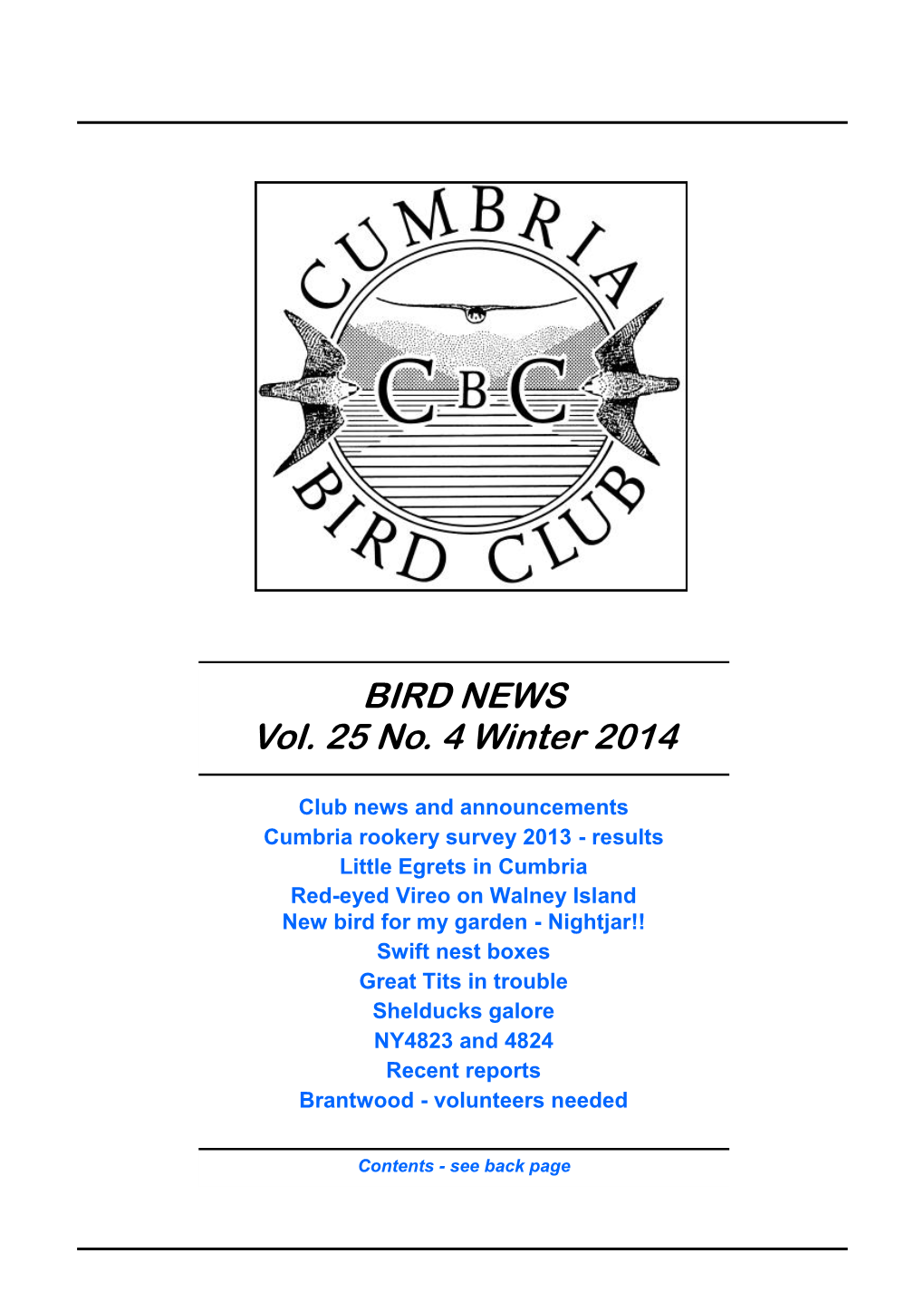 BIRD NEWS Vol. 25 No. 4 Winter 2014